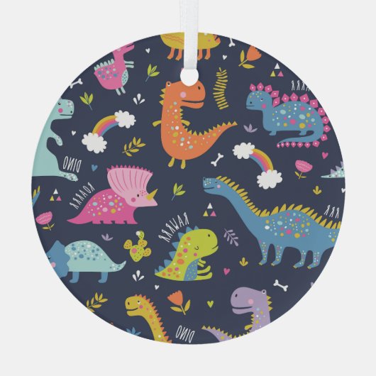 Kinder dinosaurussen: kleurrijk patroon glas ornament (Achterkant)