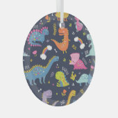 Kinder dinosaurussen: kleurrijk patroon glas ornament (Voorkant Rechts)
