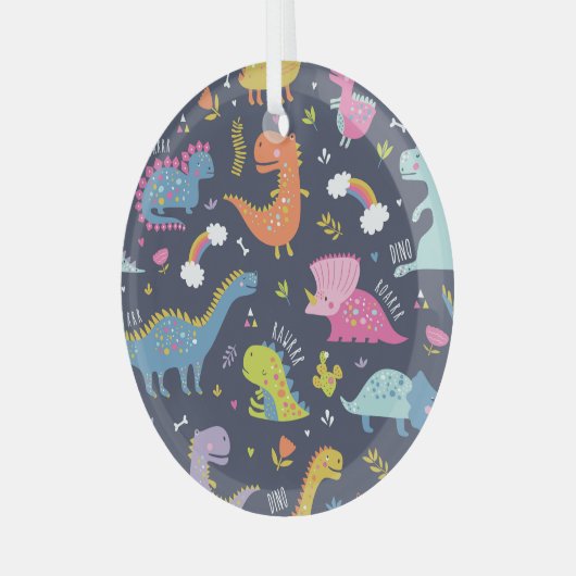 Kinder dinosaurussen: kleurrijk patroon glas ornament (Voorkant links)