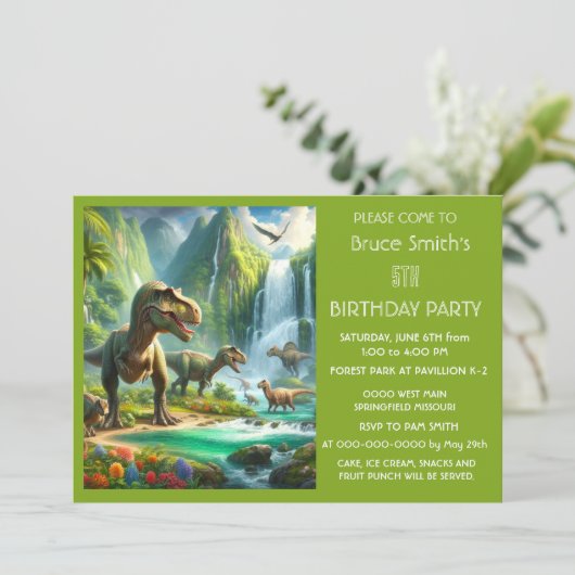 Kinder Dinosaurussen Verjaardagsfeest Kaart (Staand voorkant)