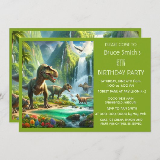 Kinder Dinosaurussen Verjaardagsfeest Kaart (Voorkant / Achterkant)