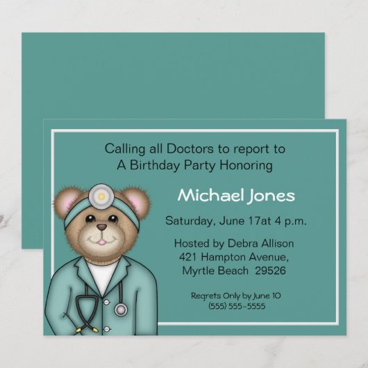 Kinder Doctor Uitnodigingen (Voorkant / Achterkant)