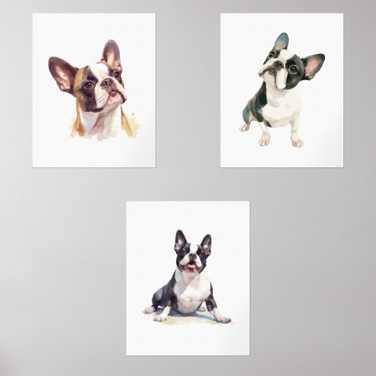 Kinder Dog Wall Art, Boston Terrier Poster Muurkunst Sets (Voorkant)