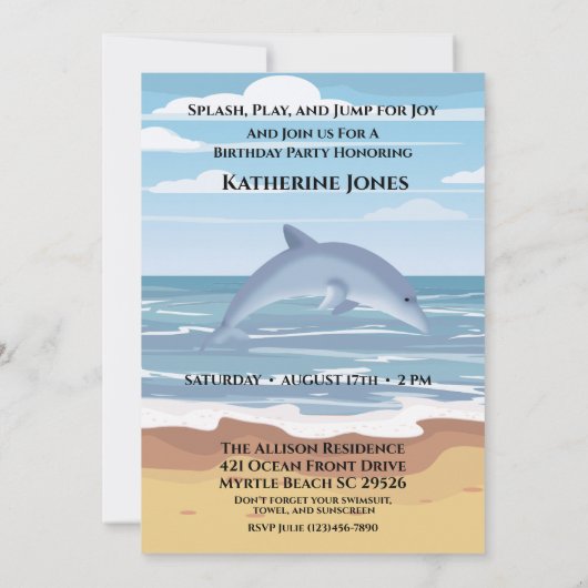 Kinder Dolfijn Strand Verjaardagsfeestje Kaart (Achterkant)