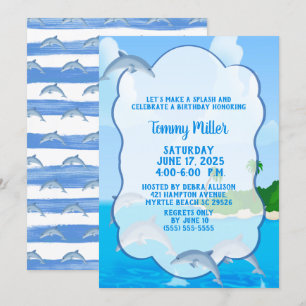Kinder Dolphin Splash Birthday Party Kaart