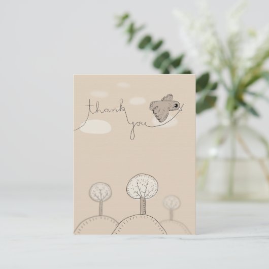 Kinder Doodle Bird Trees Hills Bedankt Briefkaart (Staand voorkant)
