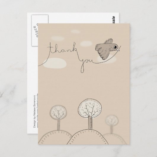 Kinder Doodle Bird Trees Hills Bedankt Briefkaart (Voorkant / Achterkant)