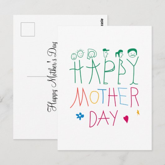 Kinder Doodle Happy Moederdag Briefkaart (Voorkant / Achterkant)