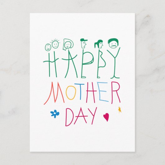 Kinder Doodle Happy Moederdag Briefkaart (Voorkant)