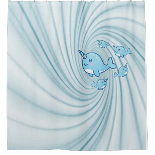 Kinder douchegordijn blauw narwal (Voorkant)