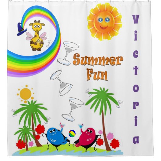 Kinder douchegordijn regenboog zon Giraffe (Voorkant)