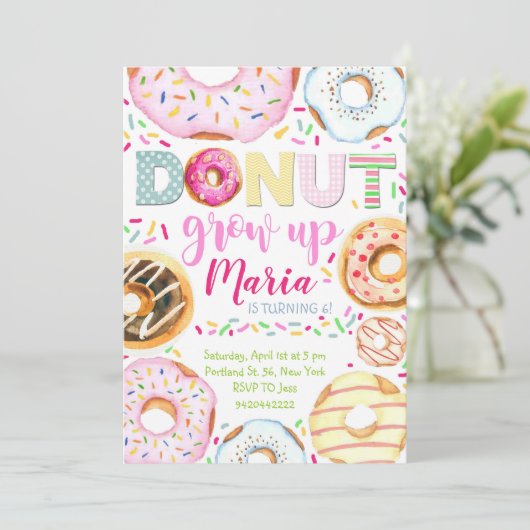 Kinder Doughnut Birthday Uitnodiging (Staand voorkant)