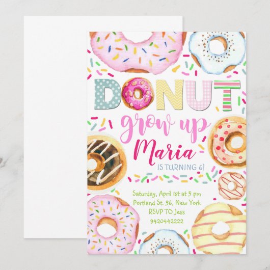 Kinder Doughnut Birthday Uitnodiging (Voorkant / Achterkant)