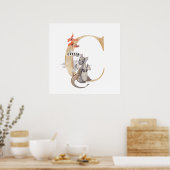 Kinder Dragon Custom Naam Monogram C Kwekerij Kame Poster (Keuken)