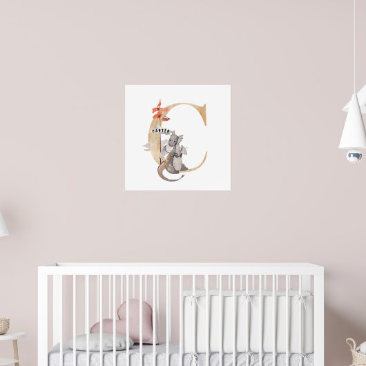 Kinder Dragon Custom Naam Monogram C Kwekerij Kame Poster (Kinderkamer 2)