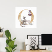 Kinder Dragon Custom Naam Monogram O Kwekerij Kame Poster (Thuiskantoor)