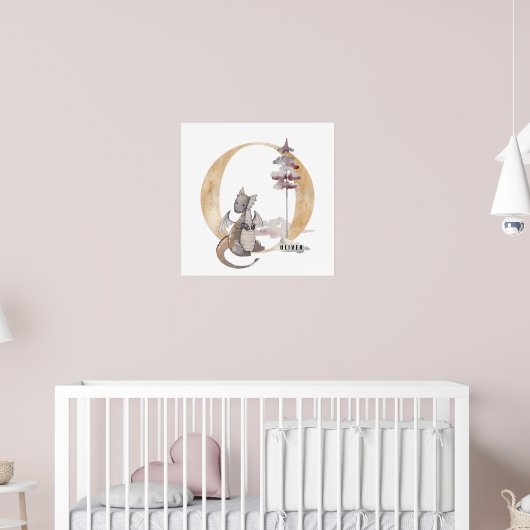 Kinder Dragon Custom Naam Monogram O Kwekerij Kame Poster (Kinderkamer 2)