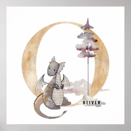 Kinder Dragon Custom Naam Monogram O Kwekerij Kame Poster (Voorkant)