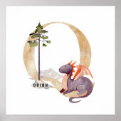 Kinder Dragon Custom Naam Monogram Q Nursery Room Poster (Voorkant)