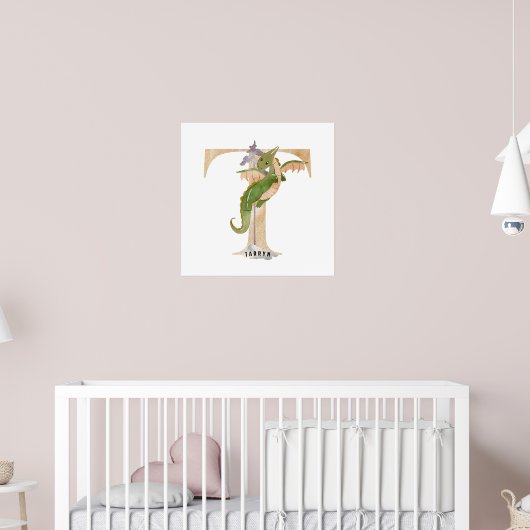 Kinder Dragon Custom Naam Monogram T Kwekerij Kame Poster (Kinderkamer 2)