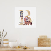 Kinder Dragon Custom Name Monogram B Nursery Room Poster (Keuken)