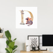 Kinder Dragon Custom Name Monogram D Nursery Room Poster (Thuiskantoor)