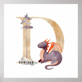 Kinder Dragon Custom Name Monogram D Nursery Room Poster