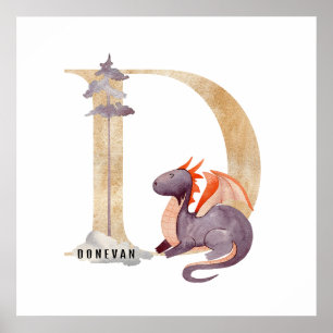 Kinder Dragon Custom Name Monogram D Nursery Room Poster