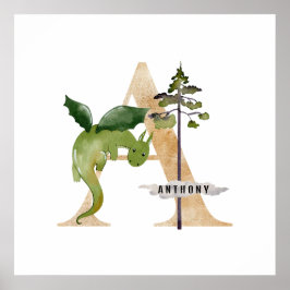 Kinder Dragon Custom Name Monogram Een Kwekerij Ka Poster