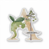 Kinder Dragon Custom Name Monogram Een Vinyl Stick Sticker (Voorkant)