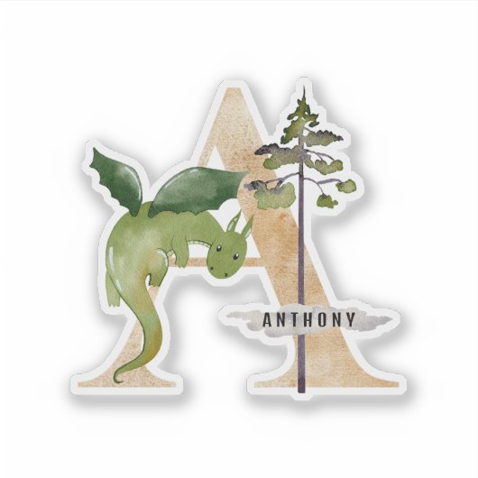 Kinder Dragon Custom Name Monogram Een Vinyl Stick Sticker (Voorkant)