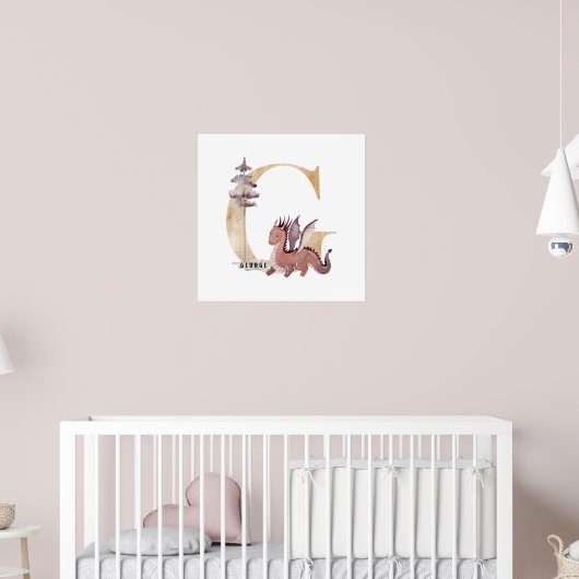 Kinder Dragon Custom Name Monogram G Nursery Room Poster (Kinderkamer 2)