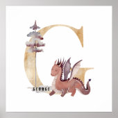 Kinder Dragon Custom Name Monogram G Nursery Room Poster (Voorkant)