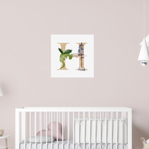 Kinder Dragon Custom Name Monogram H Nursery Room Poster