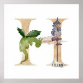 Kinder Dragon Custom Name Monogram H Nursery Room Poster (Voorkant)