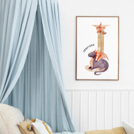 Kinder Dragon Custom Name Monogram J Nursery Room Poster