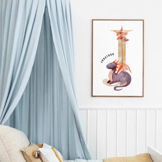 Kinder Dragon Custom Name Monogram J Nursery Room Poster