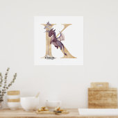 Kinder Dragon Custom Name Monogram K Nursery Room Poster (Keuken)