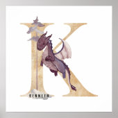 Kinder Dragon Custom Name Monogram K Nursery Room Poster (Voorkant)