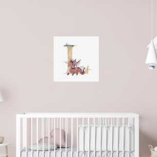 Kinder Dragon Custom Name Monogram L Nursery Room Poster