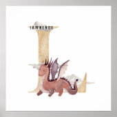 Kinder Dragon Custom Name Monogram L Nursery Room Poster (Voorkant)