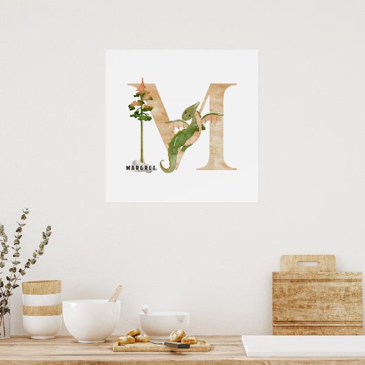 Kinder Dragon Custom Name Monogram M Nursery Room Poster (Keuken)