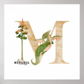 Kinder Dragon Custom Name Monogram M Nursery Room Poster (Voorkant)