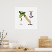 Kinder Dragon Custom Name Monogram N Nursery Room Poster (Keuken)