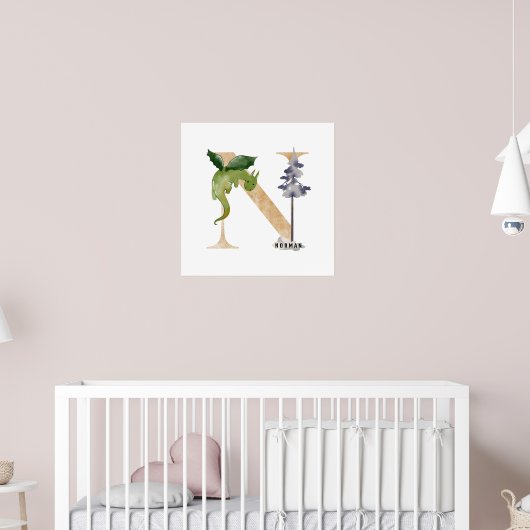 Kinder Dragon Custom Name Monogram N Nursery Room Poster (Kinderkamer 2)