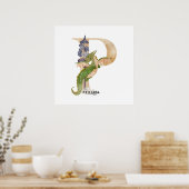 Kinder Dragon Custom Name Monogram P Nursery Room Poster (Keuken)