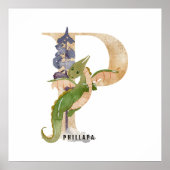 Kinder Dragon Custom Name Monogram P Nursery Room Poster (Voorkant)