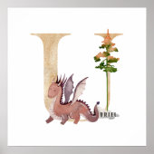 Kinder Dragon Custom Name Monogram U Nursery Room Poster (Voorkant)