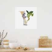 Kinder Dragon Custom Name Monogram V Nursery Room Poster (Keuken)