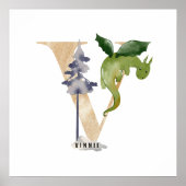 Kinder Dragon Custom Name Monogram V Nursery Room Poster (Voorkant)
